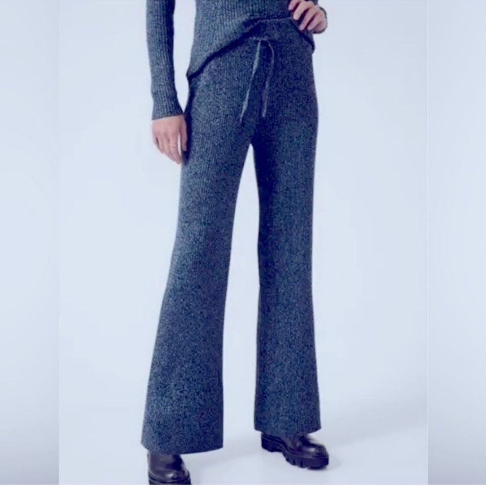 Athleta Reverie Blue Wide Leg Ribbed Sweater Pants Loungewear Comfy Cozy SZ XS